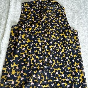 CAbi Yellow and Blue Mandarin Collar Blouse